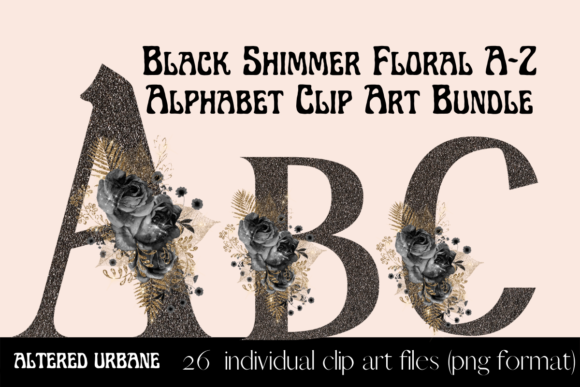 Black Shimmer Floral Alphabet Clip Art: The Elegant Goth Touch for Modern Creativity