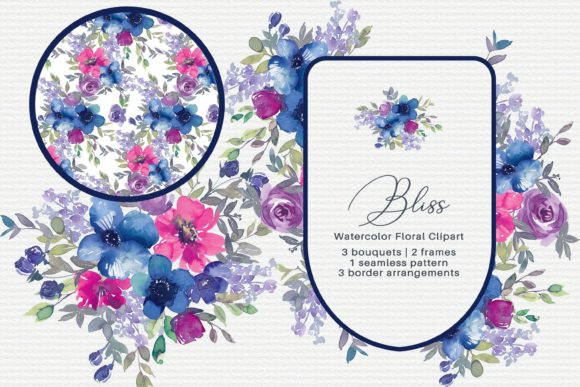 Blue and Pink Watercolor Floral Clipart: A Versatile Design Resource for Creative Projects
