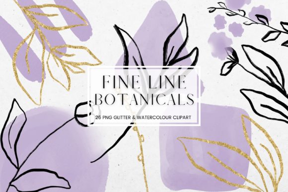 Fine Line Floral Purple Watercolour: Elegant Digital Art