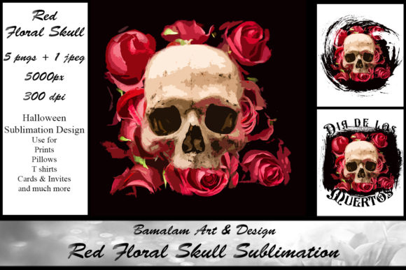 Red Floral Skull Sublimation Clipart: A Versatile Asset for Contemporary Gothic Design