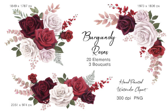 Watercolor Burgundy Floral Rose Clipart: A Hand-Drawn Creative Treasure